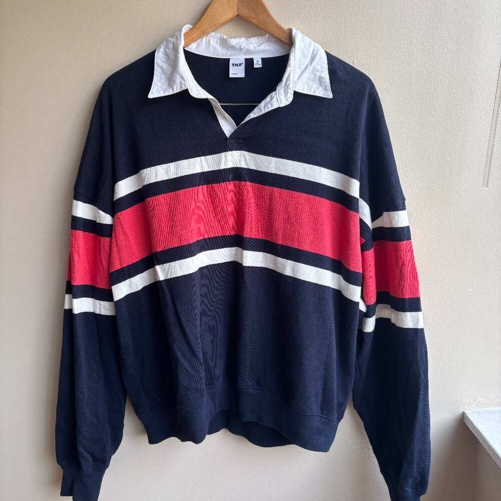 Aritzia Navy Blue, Red & White Rugby-Style Long Sleeve Jersey
